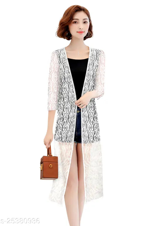 Women 3/4th Sleeve White Shrug